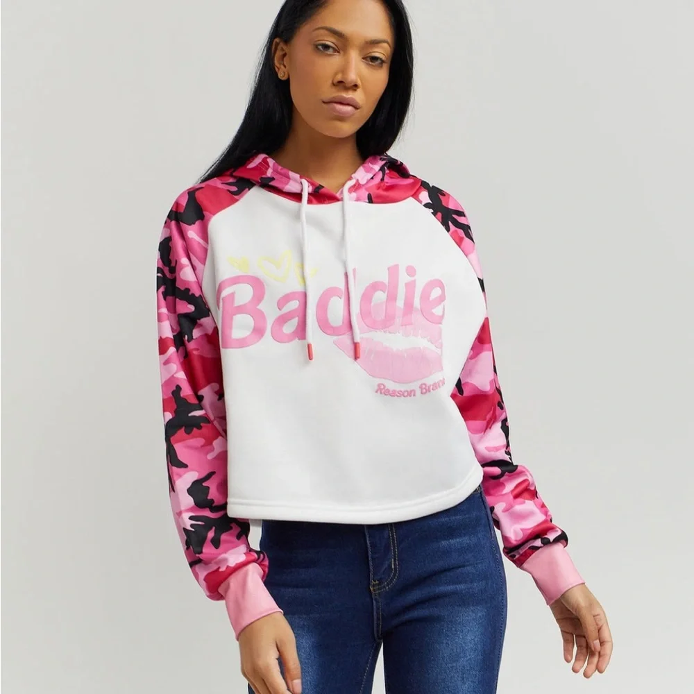 NWT Pink Camo Crop Hoodie - Size XL - Picture 5 of 7